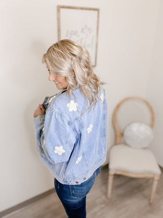 *Final Sale* Pearl Flower Denim Jacket - Bray and Em Boutique