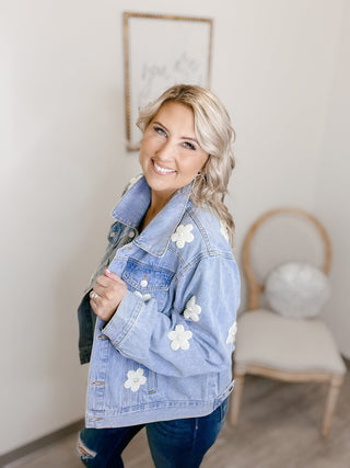 *Final Sale* Pearl Flower Denim Jacket - Bray and Em Boutique