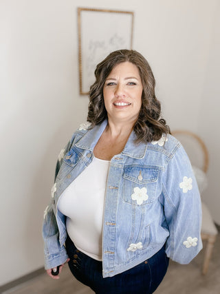 *Final Sale* Pearl Flower Denim Jacket - Bray and Em Boutique