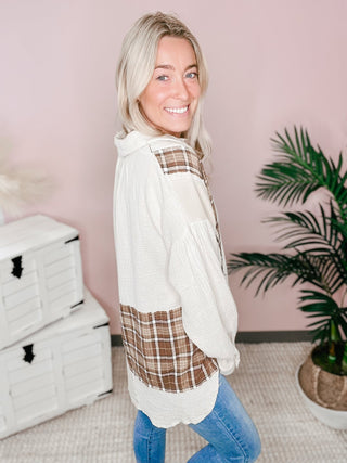 FINAL SALE POL: Gauze Plaid Detail Shirt - Bray and Em Boutique