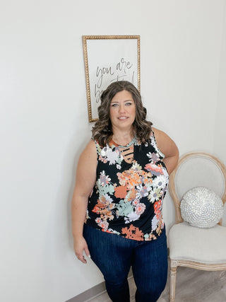 *Final Sale* Sew In Love: Floral Criss Cross Tank - Bray and Em Boutique