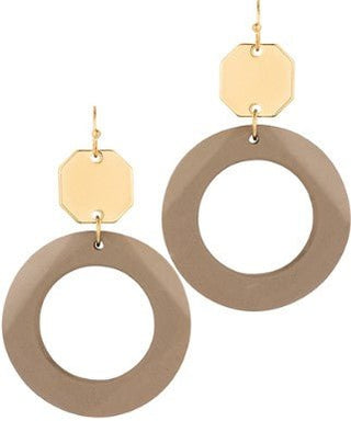 Hexagon & Wood Circle Earrings - Bray and Em Boutique