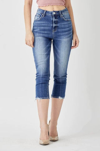 High Rise Basic Distressed Hem Capri - Bray and Em Boutique