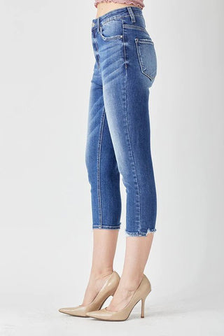 High Rise Basic Distressed Hem Capri - Bray and Em Boutique