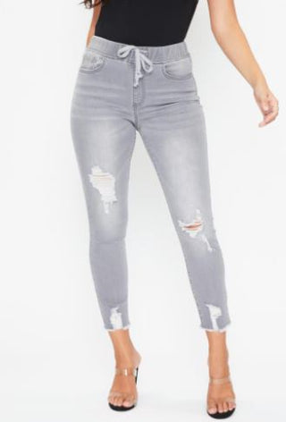 High - Rise Denim Ankle Joggers - Bray and Em Boutique
