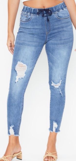 High - Rise Denim Ankle Joggers - Bray and Em Boutique