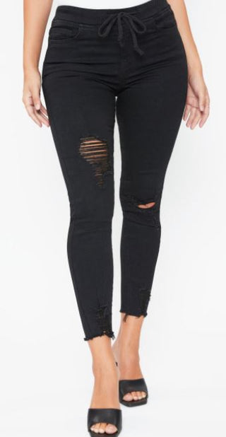High - Rise Denim Ankle Joggers - Bray and Em Boutique