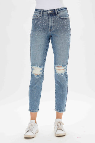 JB Rhinestone Embellished Destroy Slim - Bray and Em Boutique
