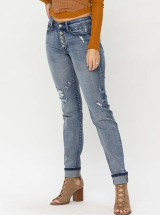 Judy Blue Button Fly Cuffed Boyfriend - Bray and Em Boutique