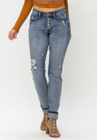 Judy Blue Button Fly Cuffed Boyfriend - Bray and Em Boutique