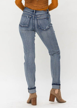 Judy Blue Button Fly Cuffed Boyfriend - Bray and Em Boutique