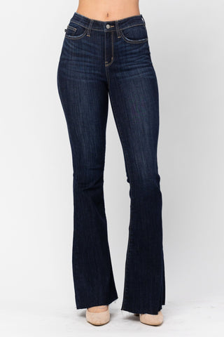 JUDY BLUE High - Waist Raw Hem Flair - Bray and Em Boutique