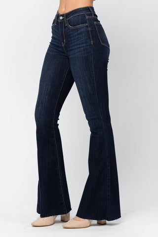 JUDY BLUE High - Waist Raw Hem Flair - Bray and Em Boutique