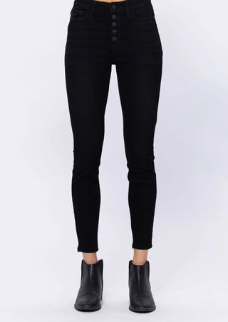 Judy Blue Jet Black Button Fly HR Skinny - Bray and Em Boutique