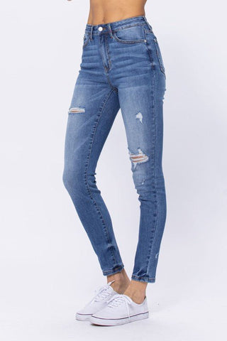 Judy Blue Mid Rise Embroidery Pocket Skinny - Bray and Em Boutique