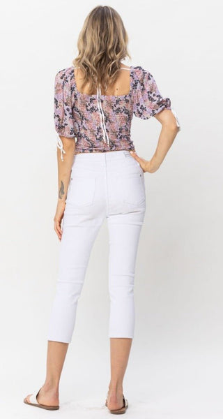 Judy Blue Mid Rise Pure White Capri - Bray and Em Boutique