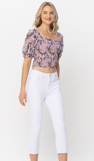 Judy Blue Mid Rise Pure White Capri - Bray and Em Boutique