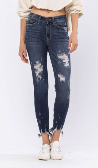 Judy Blue Mid Rise Sharkbite - Bray and Em Boutique