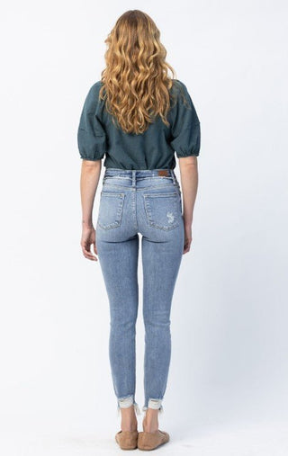 Judy Blue Mid Rise Waistband Detail Skinny - Bray and Em Boutique