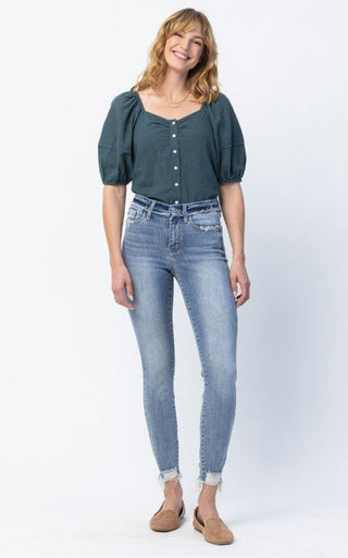 Judy Blue Mid Rise Waistband Detail Skinny - Bray and Em Boutique