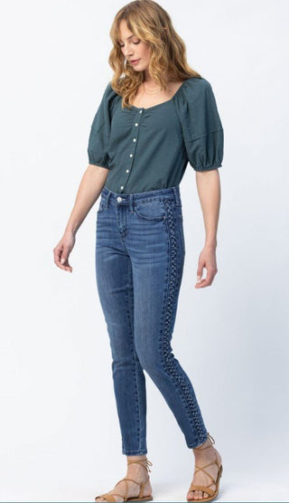 Judy Blue Midrise Braid Relaxed Fit - Bray and Em Boutique