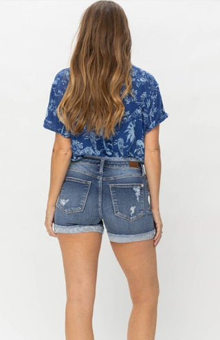 Judy Blue MR Fray & Cuff Button Fly Shorts - Bray and Em Boutique