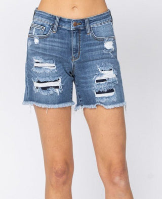 Judy Blue MR Patch Shorts - MEDIUM - Bray and Em Boutique