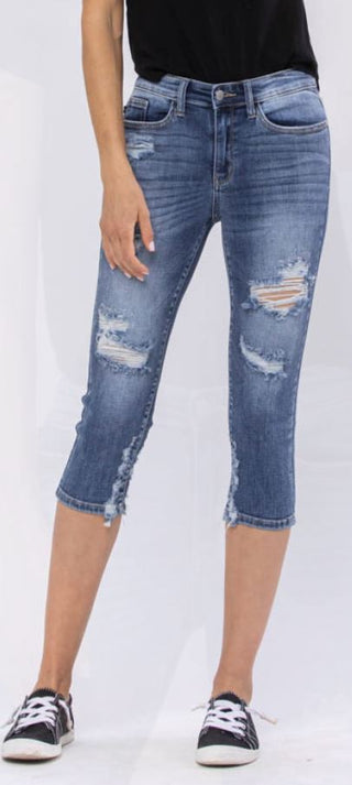 Judy Blue Skinny Destroyed Capri - Bray and Em Boutique