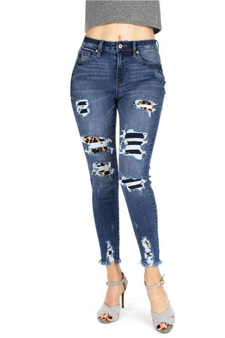 KanCan High Rise Leopard Patch Skinny