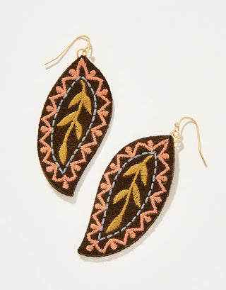 Leaf Embroidered Earrings Olive - Bray and Em Boutique