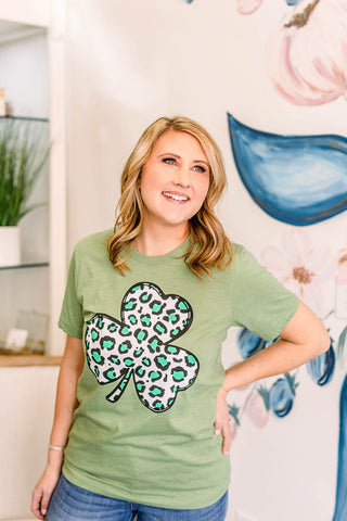 Leopard Clover Graphic Tee ** Final Sale** - Bray and Em Boutique