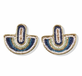 Peacock Ivory Beads Oval Half Circle Post Earrings - Bray and Em Boutique