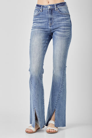 Risen High Rise Twisted Hem Flare Jeans