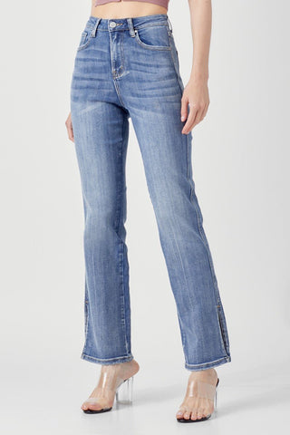 Risen High Rise Slim Straight Jeans with Slit - Bray and Em Boutique