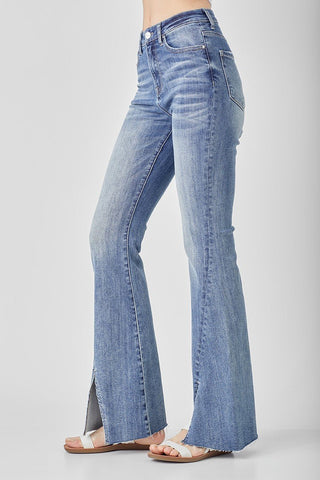 Risen High Rise Twisted Hem Flare Jeans - Bray and Em Boutique