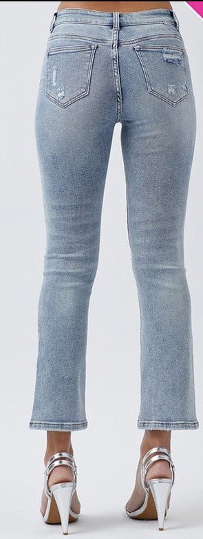 Risen Mid Rise Distressed Straight Jeans - Bray and Em Boutique