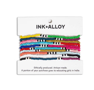 Sage Mixed Stripe Beaded 10 Strand Stretch Bracelet Set - Bray and Em Boutique