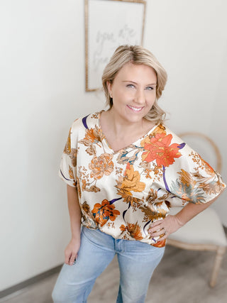 Shimmering Flowers Satin Top - Bray and Em Boutique