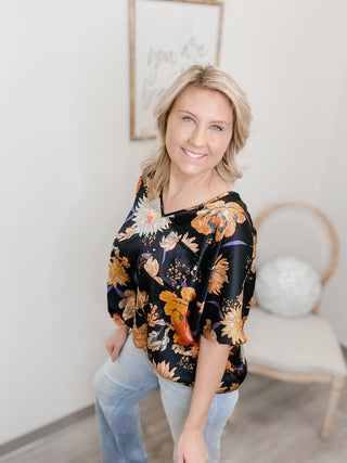 Shimmering Flowers Satin Top - Bray and Em Boutique