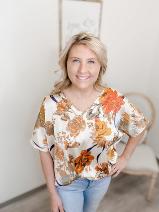Shimmering Flowers Satin Top - Bray and Em Boutique