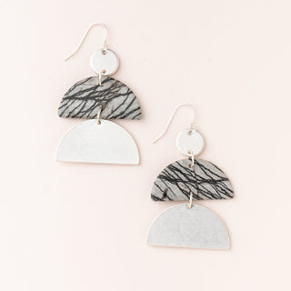 Stone Half Moon Earrings - Silver