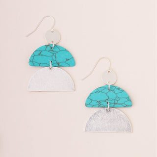 Stone Half Moon Earrings - Silver