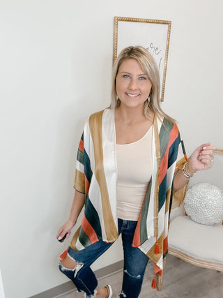 Stripe Visions Satin Kimono - Bray and Em Boutique