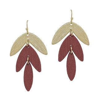 Triple Wooden Drop Leaf Earrings - Bray and Em Boutique