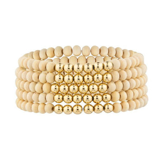 Wood & Gold Beaded Stretch Bracelet - Bray and Em Boutique