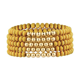 Wood & Gold Beaded Stretch Bracelet - Bray and Em Boutique
