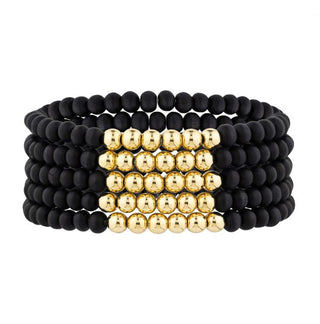 Wood & Gold Beaded Stretch Bracelet - Bray and Em Boutique
