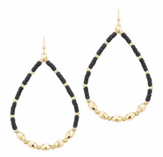 Wood & Gold Beaded Teardrop Earrings - Bray and Em Boutique